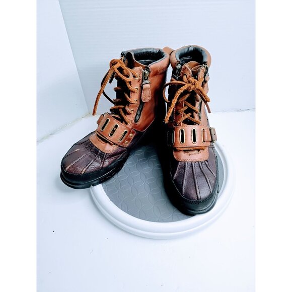 Ralph Lauren Brown & Tan Leather Duck Boots 8.5 B Womens - Picture 2 of 8